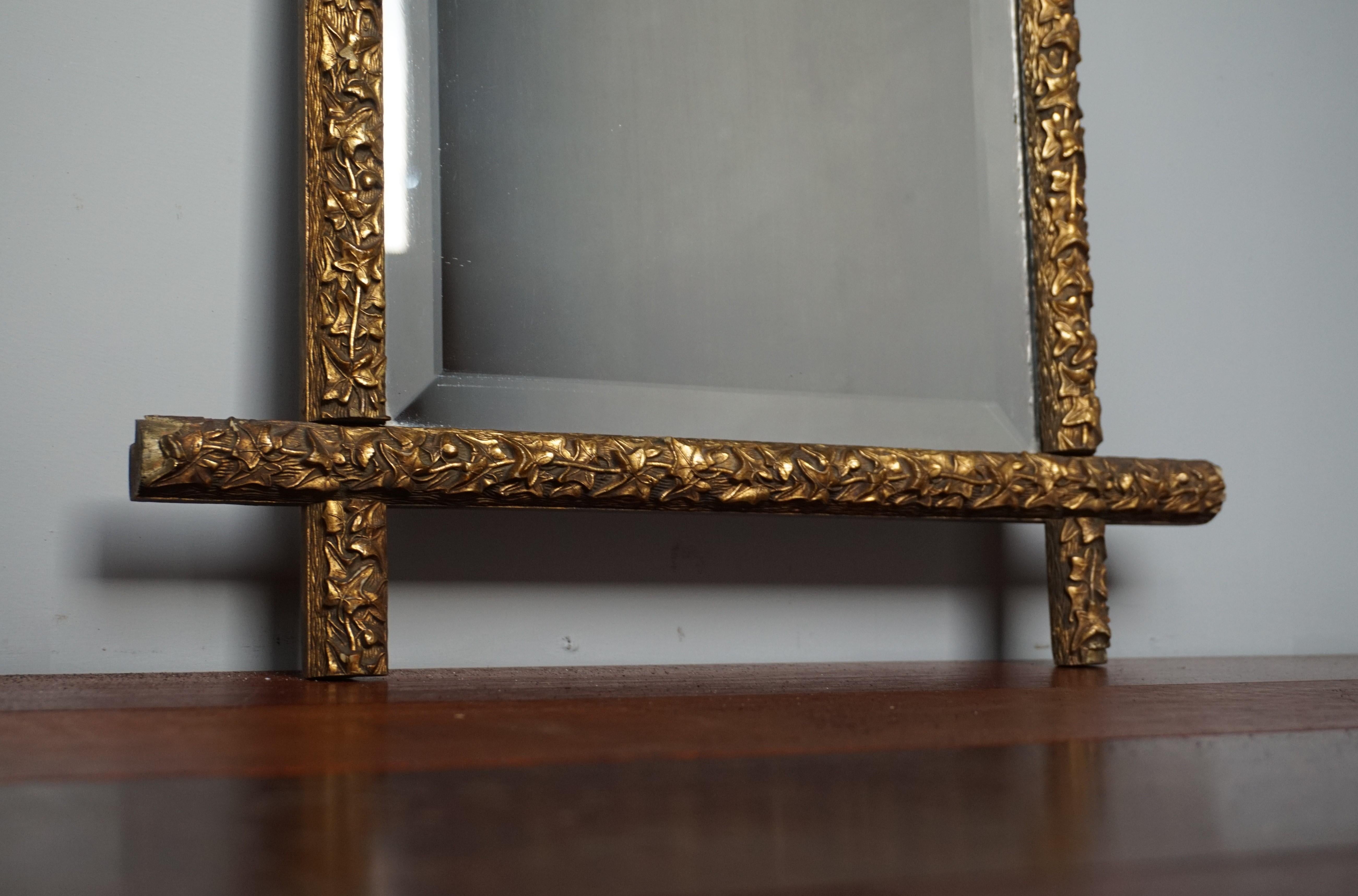 Antique Handcrafted Gothic Revival Gilt Leafs on Wooden Frame 1880s Cross Mirror For Sale 3