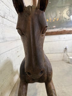 Antique Handcrafted Hardwood Spanish Horse Sculptures, Circa 1900
