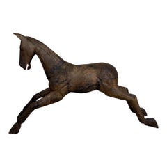 Antique Handcrafted Hardwood Spanish Horse Sculptures, Circa 1900