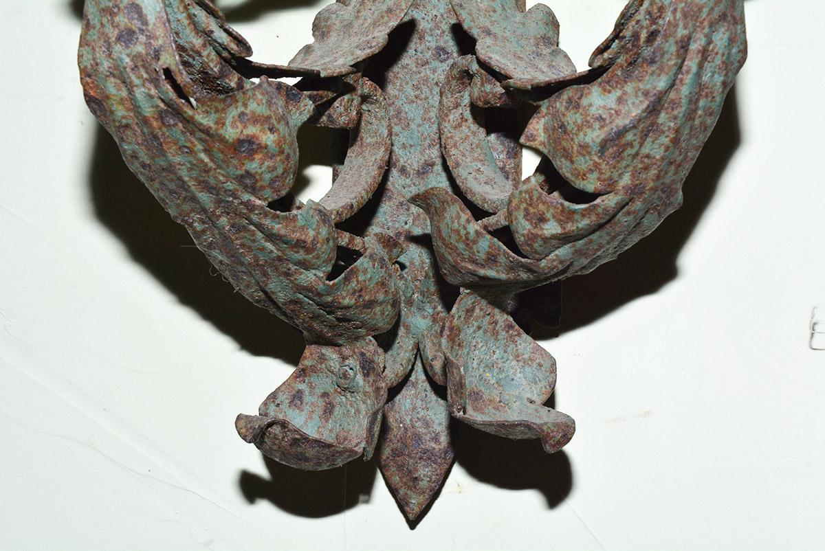 19th Century Antique Handcrafted Iron Leaf Sconces, Pair