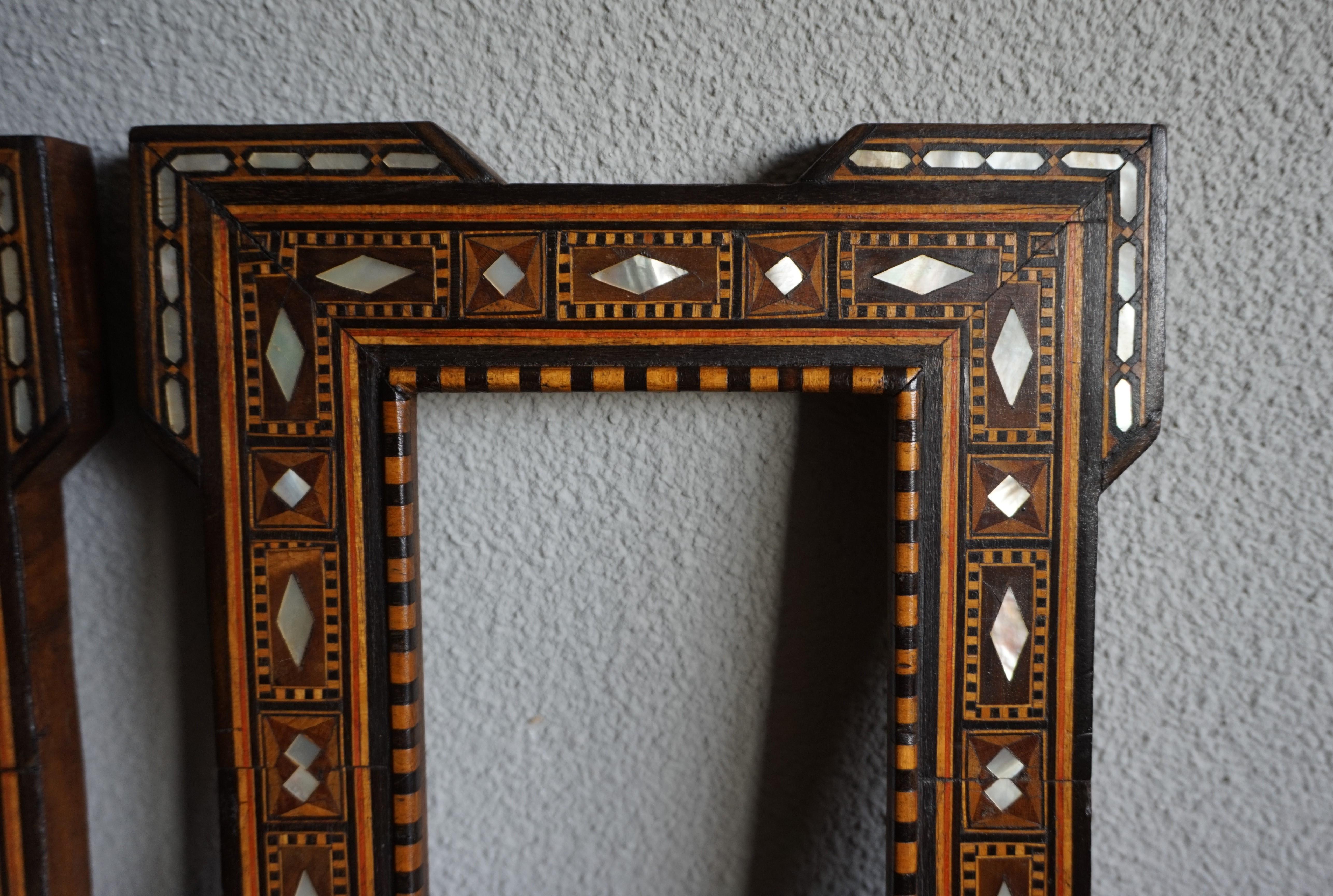Hand-Crafted Antique & Handcrafted Pair of Moorish Arabic Motifs Inlaid Picture Photo Frames For Sale