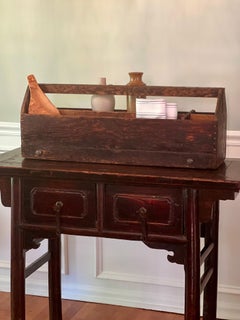Antique Handcrafted Primitive Pine Tool Carrier or All-Purpose Caddy with Drawer