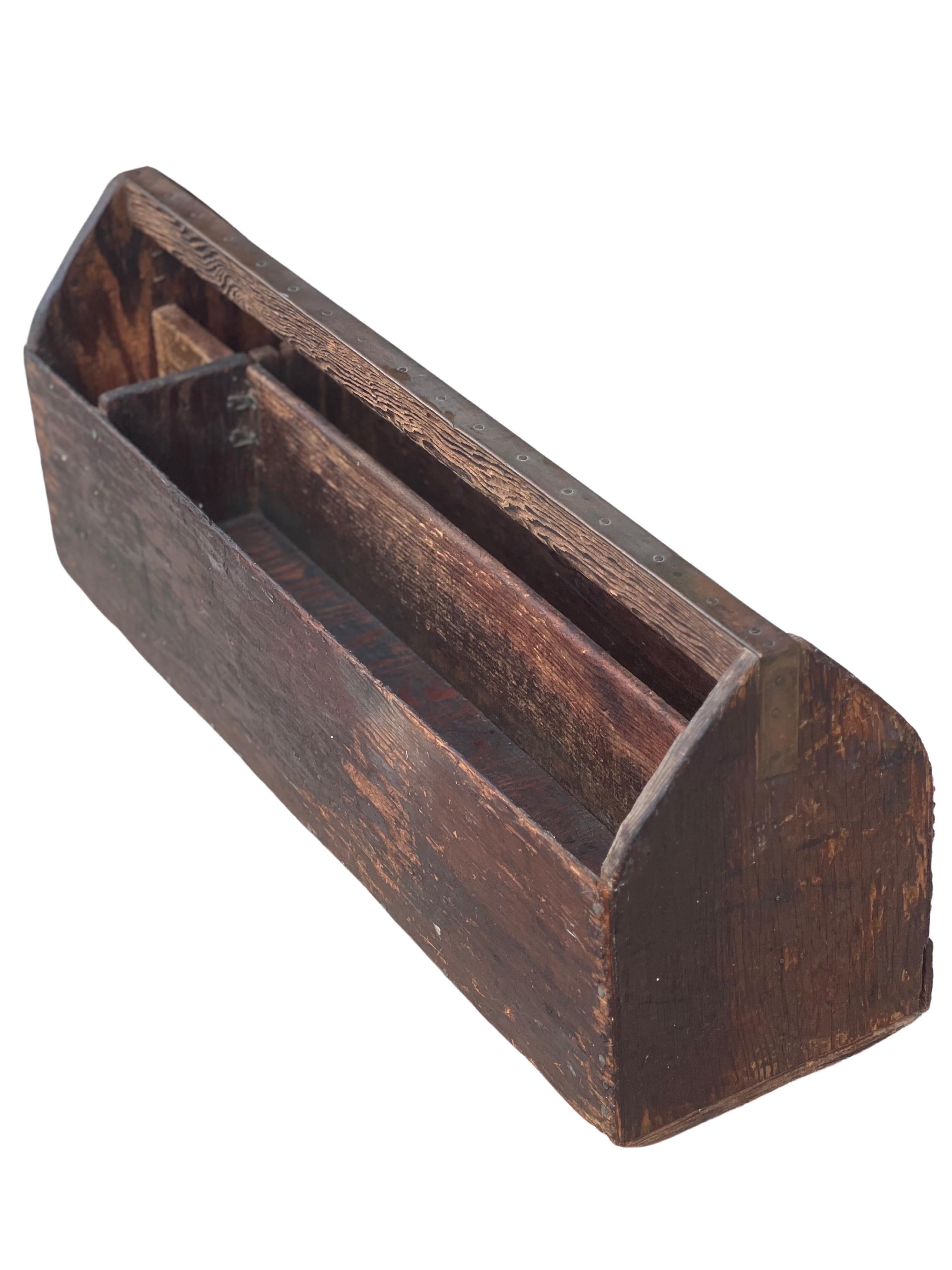 19th Century Antique Handcrafted Primitive Pine Tool Carrier or All-Purpose Caddy with Drawer For Sale