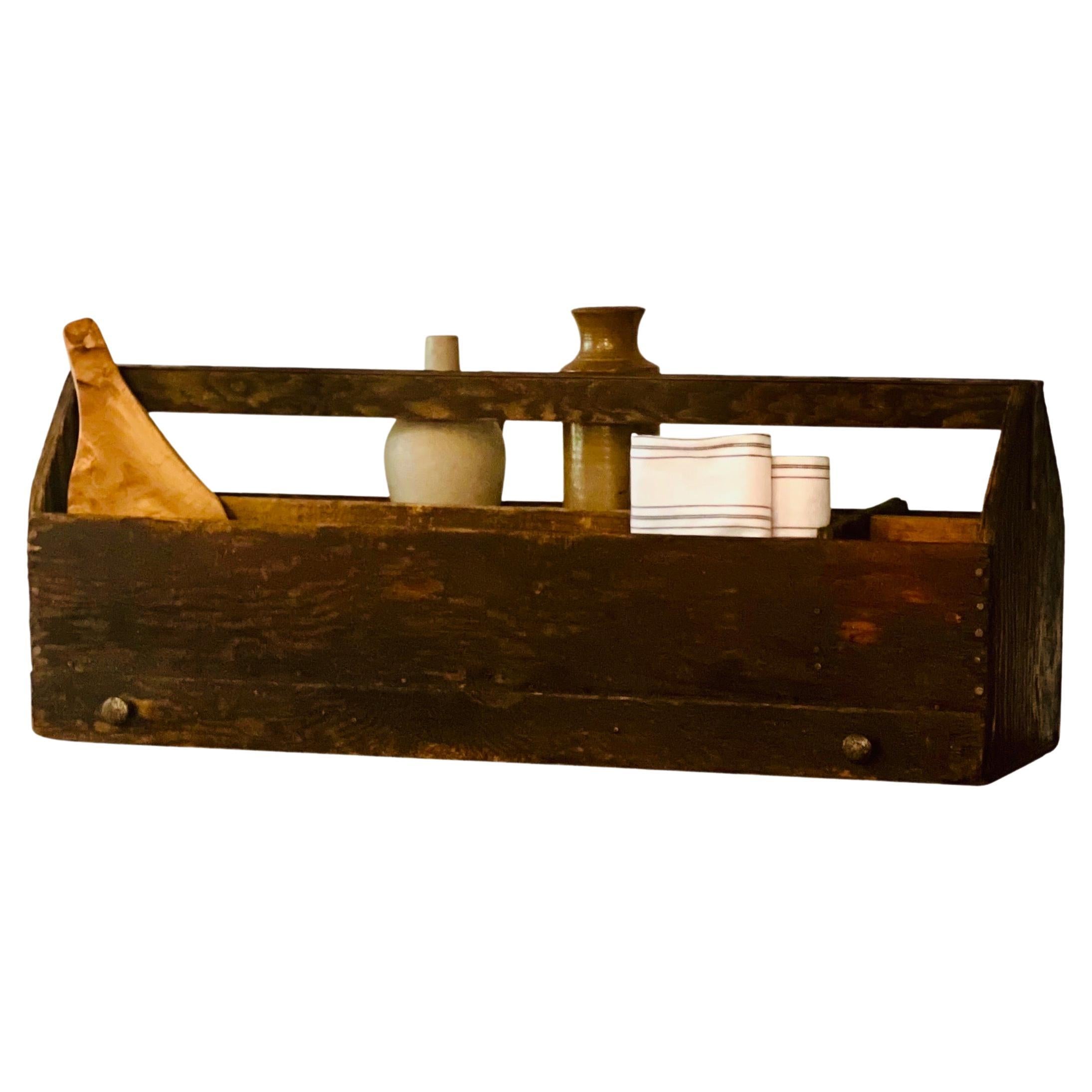 Antique Handcrafted Primitive Pine Tool Carrier or All-Purpose Caddy with Drawer For Sale