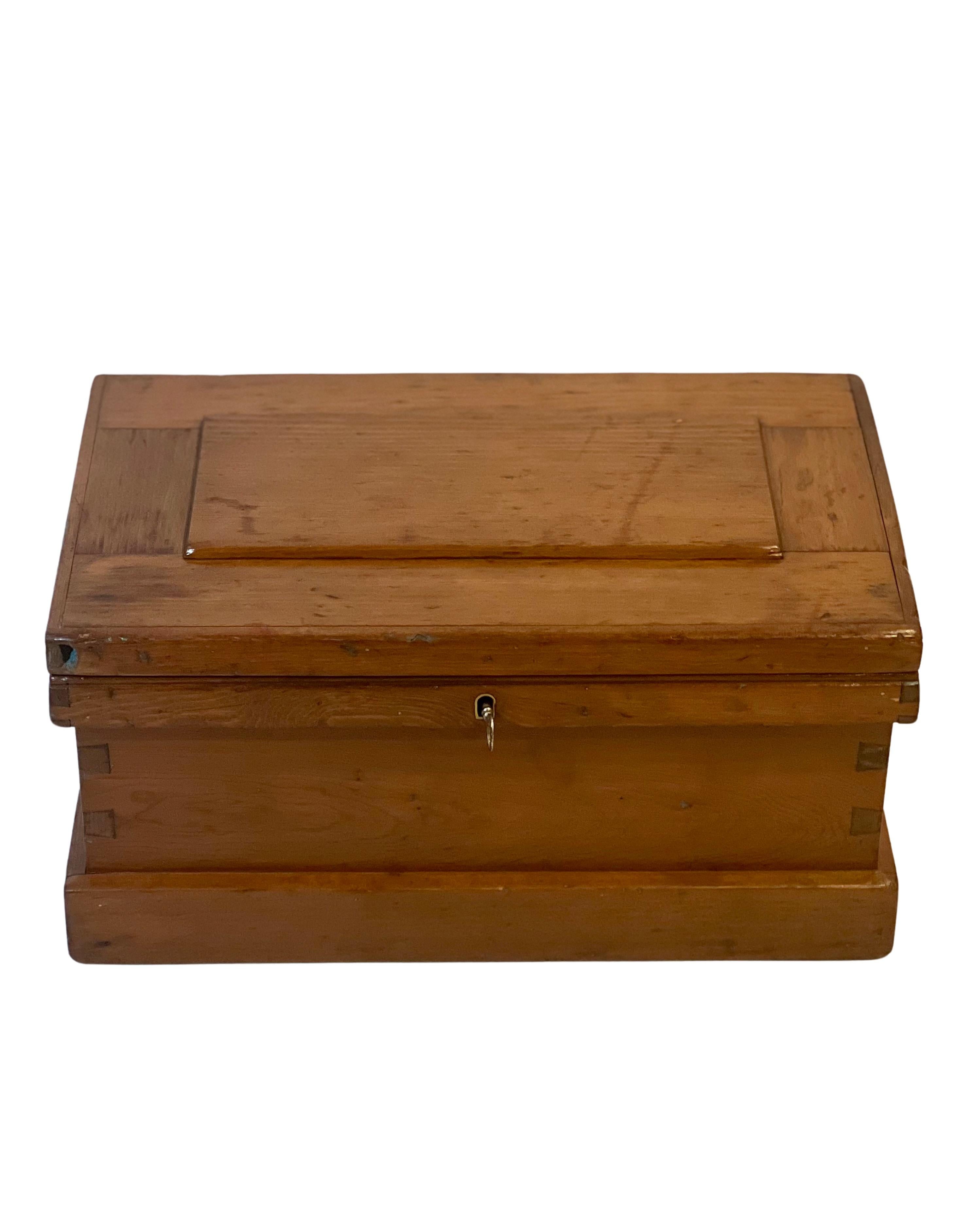 Rustic Antique Handcrafted Small Merchant's Chest with Lock and Key For Sale