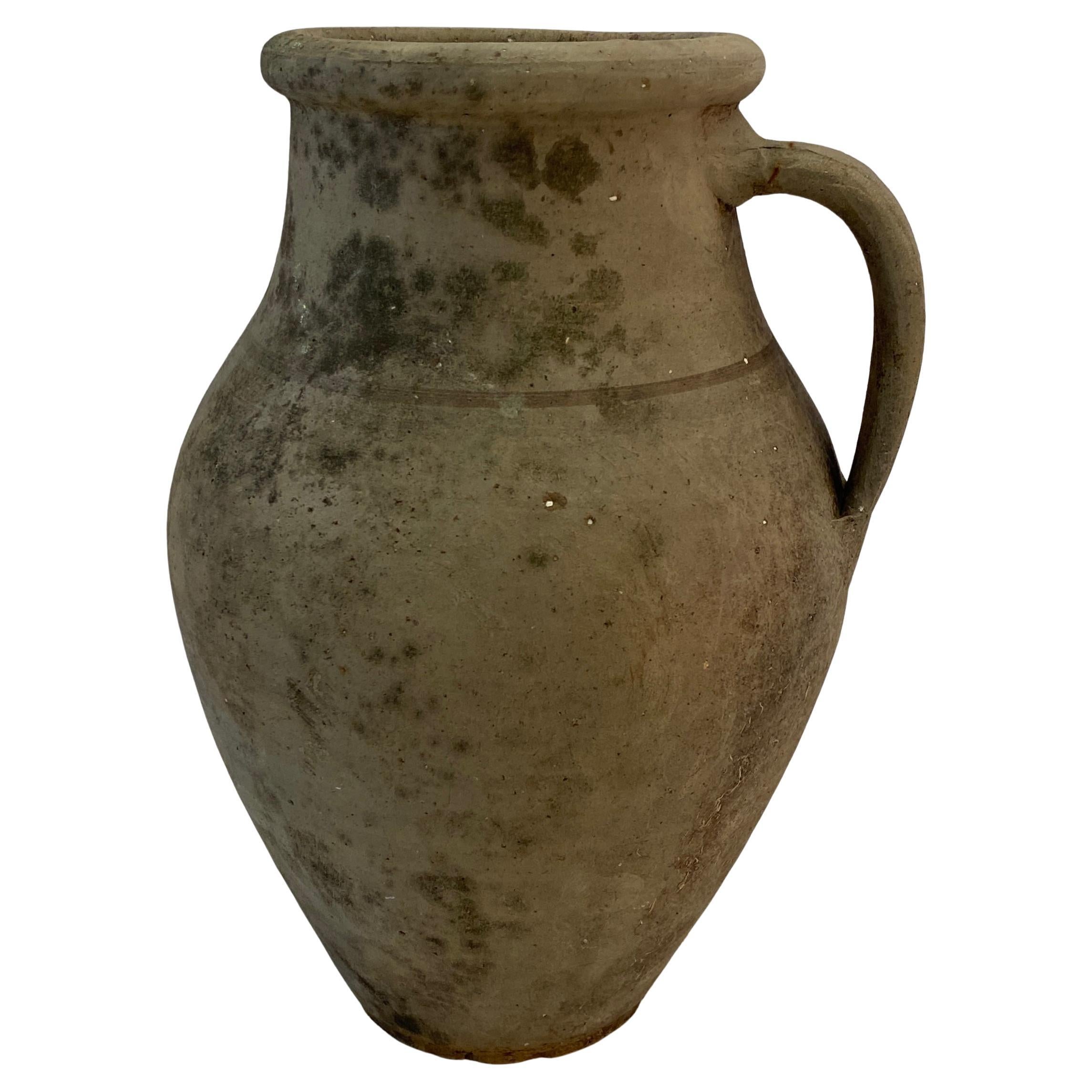 Antique Handcrafted Terracotta Pitcher, Rustic Amphora Roman Style Clay Vessel