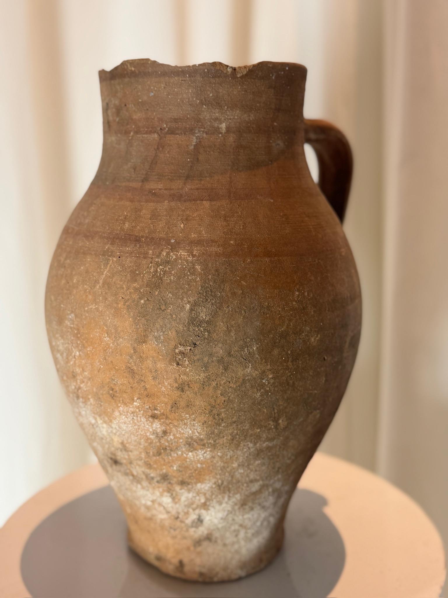 European Antique Handcrafted Terracotta Water Jug – Rustic Earthenware Pot For Sale