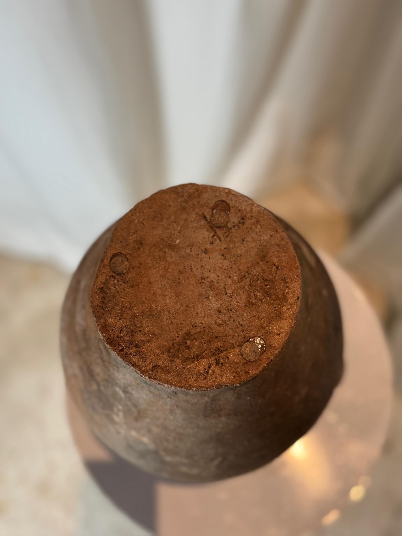 Hand-Carved Antique Handcrafted Terracotta Water Jug – Rustic Earthenware Pot For Sale