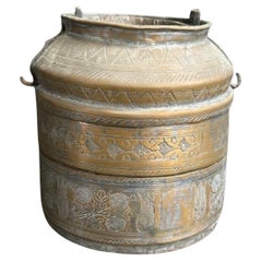 Antique Handcrafted Turkish Copper Lunch Pail with Ornate Etchings