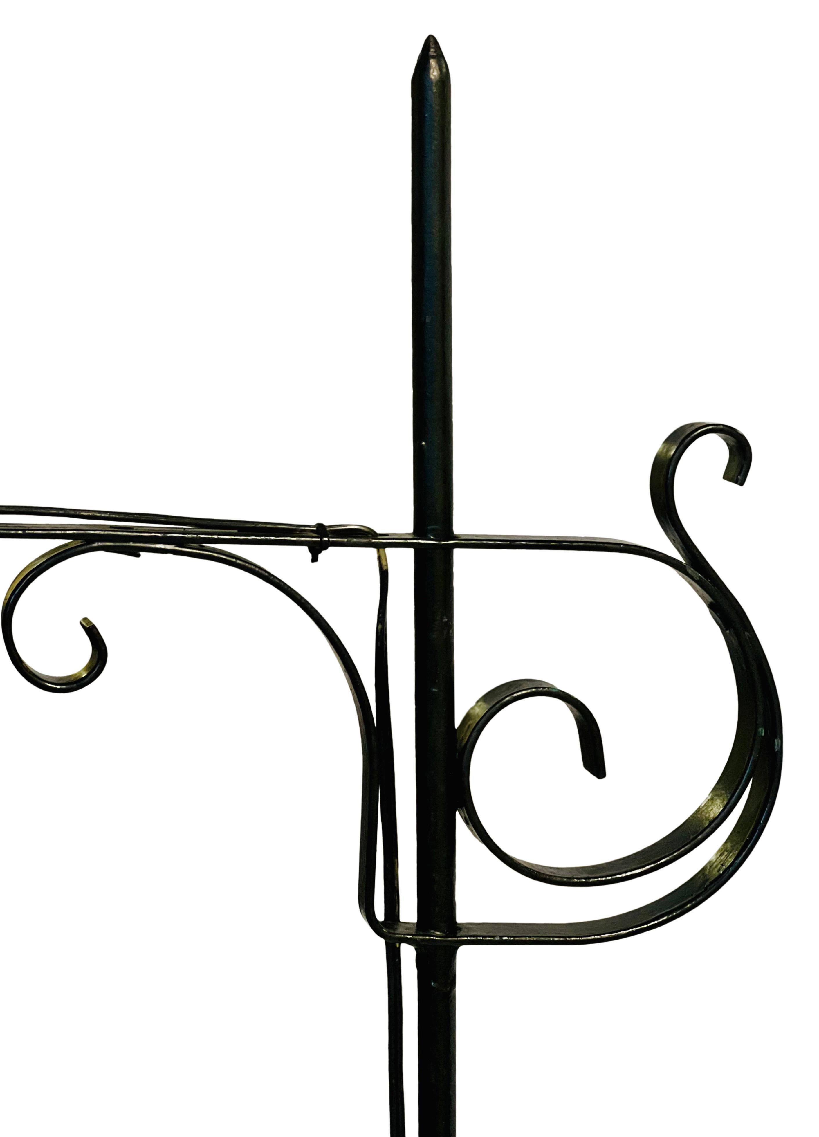 Antique Handcrafted Wrought Iron Floor Lamp with Metal Shade, circa 1910 For Sale 2