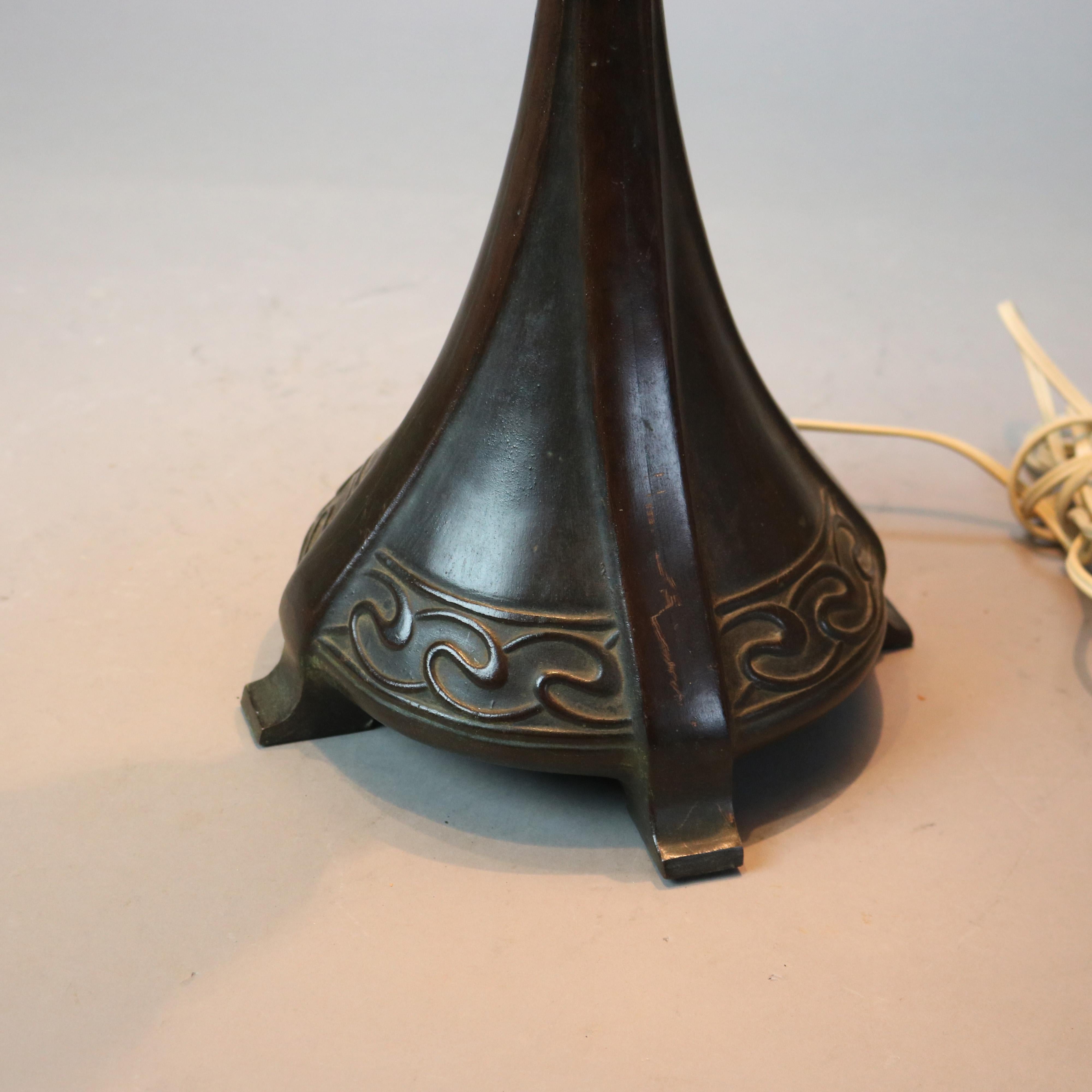 Antique Handel Arts & Crafts Bronze Overlay Two-Tone Floral Lamp C1920 7