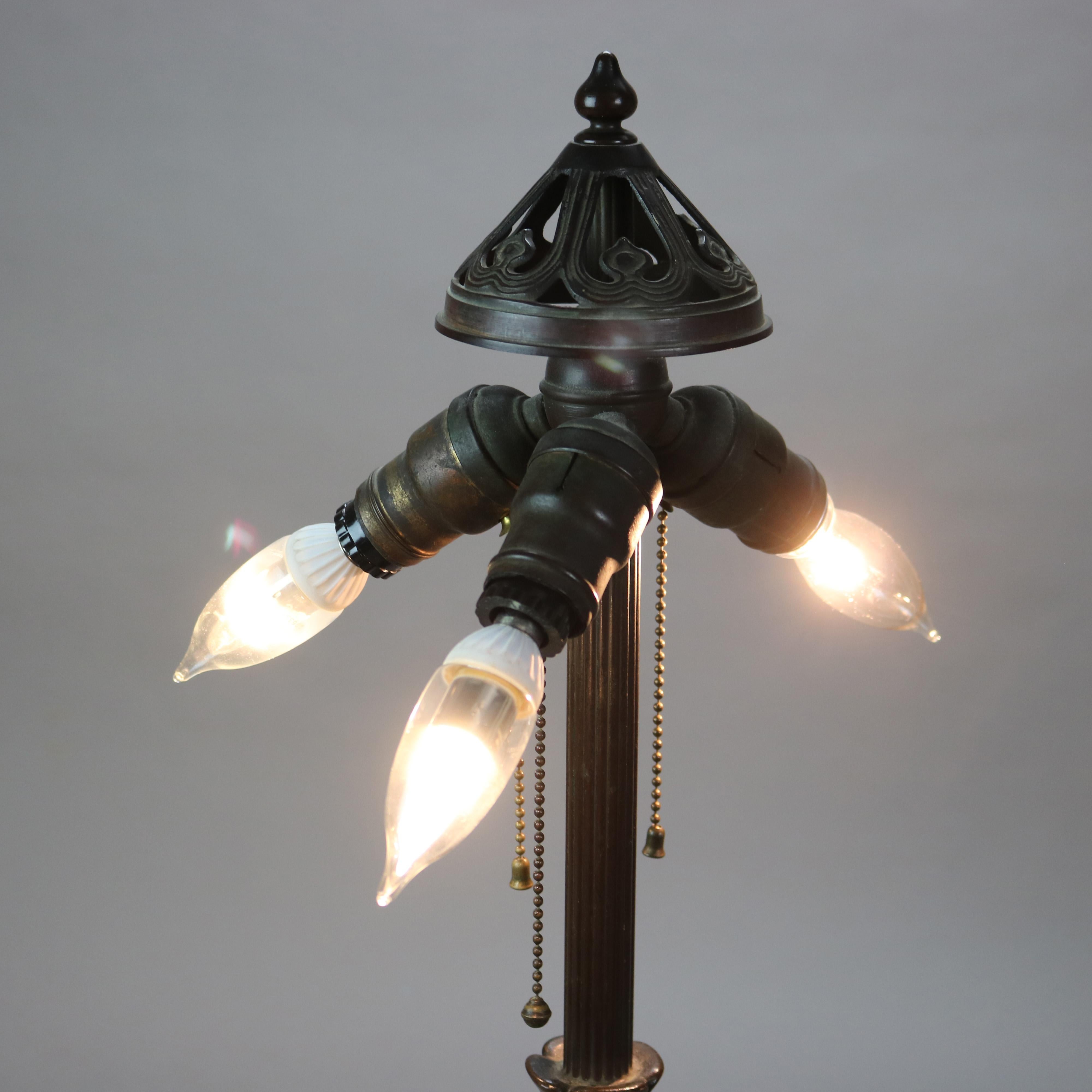 Antique Handel Arts & Crafts Bronze Overlay Two-Tone Floral Lamp C1920 2