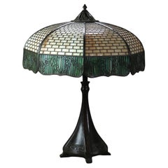 Antique Handel Arts & Crafts Bronze Overlay Two-Tone Floral Lamp C1920