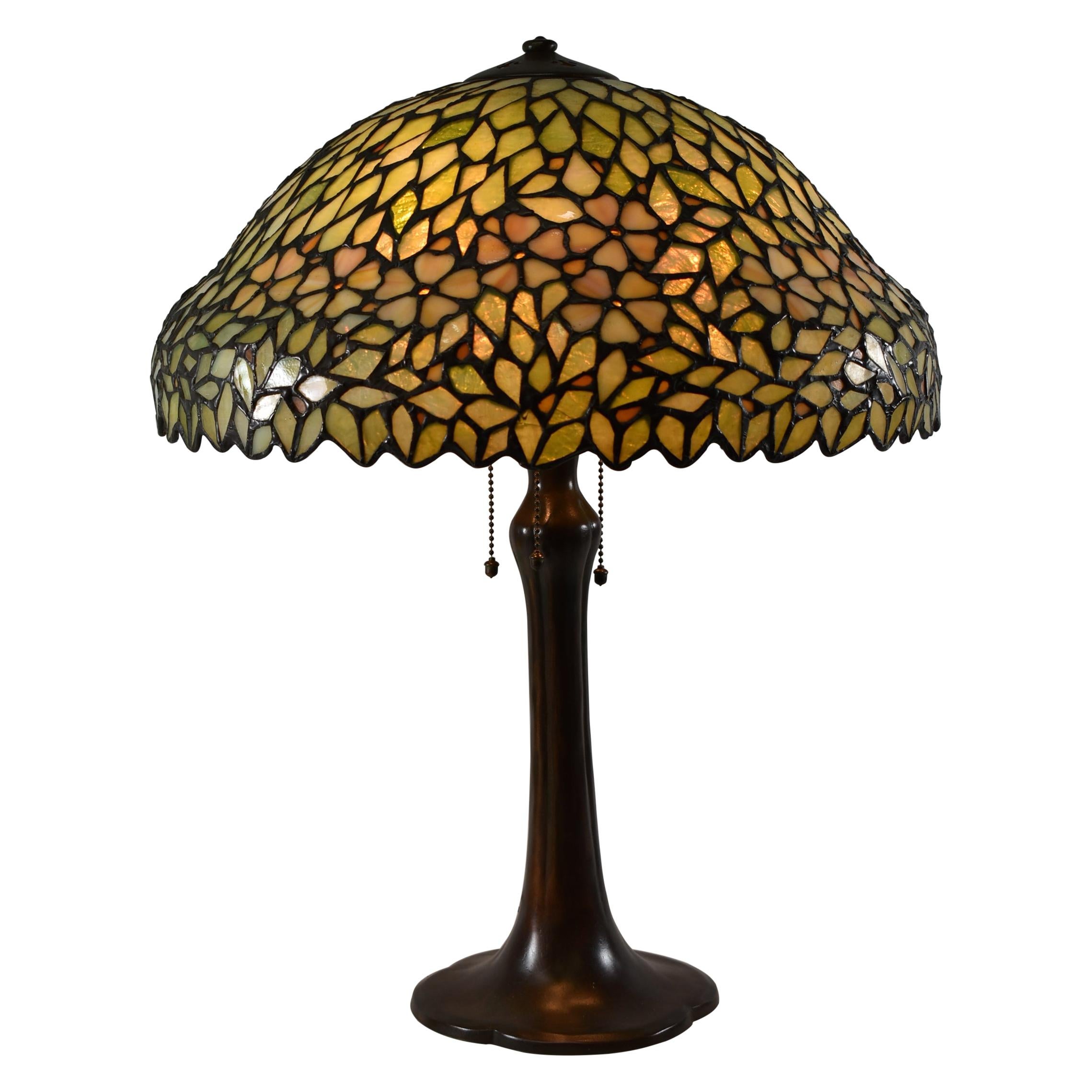 Antique Handel Leaded Arts & Crafts Table Lamp Floral Design
