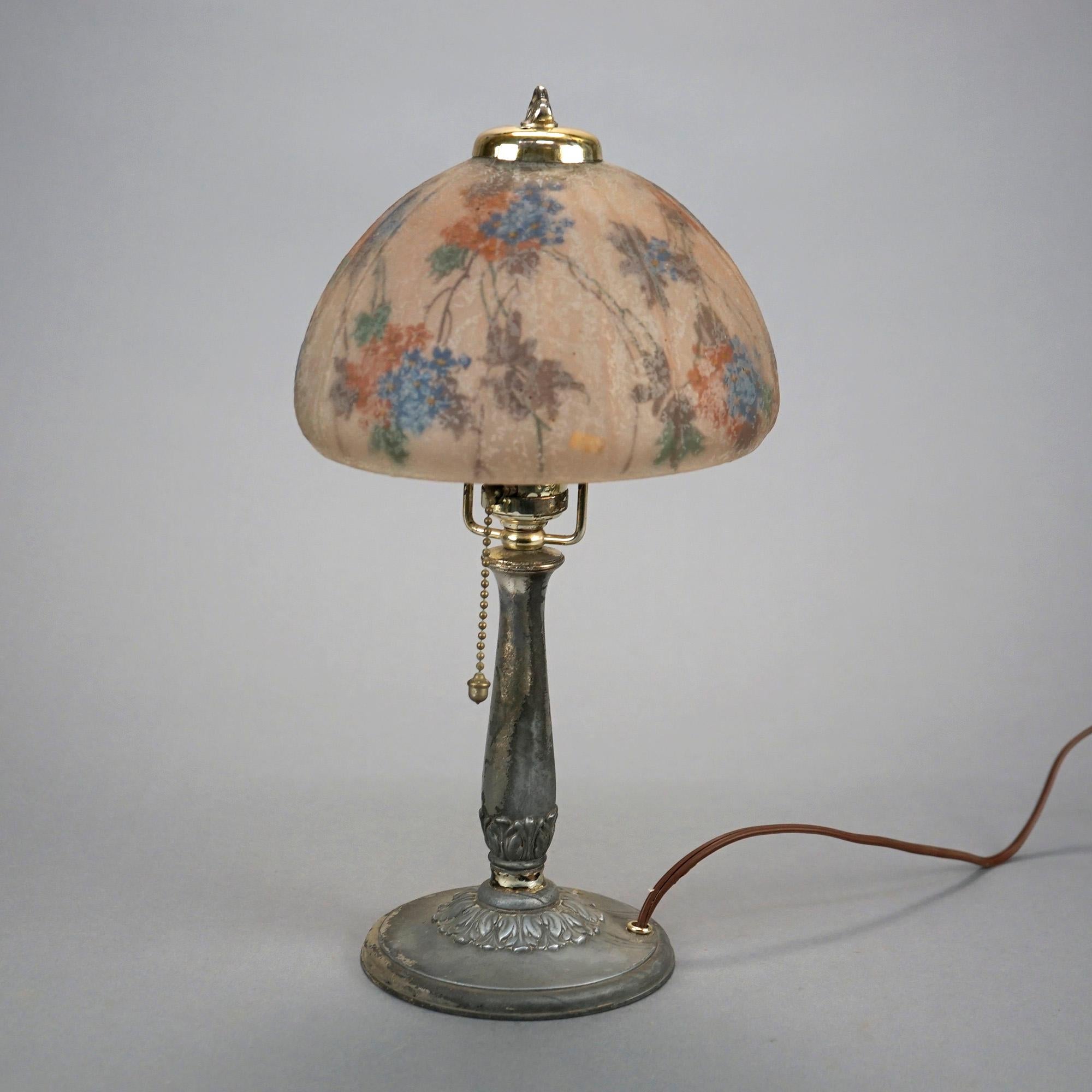 Hand-Painted Antique Handel Reverse Painted Boudoir Lamp Circa 1920