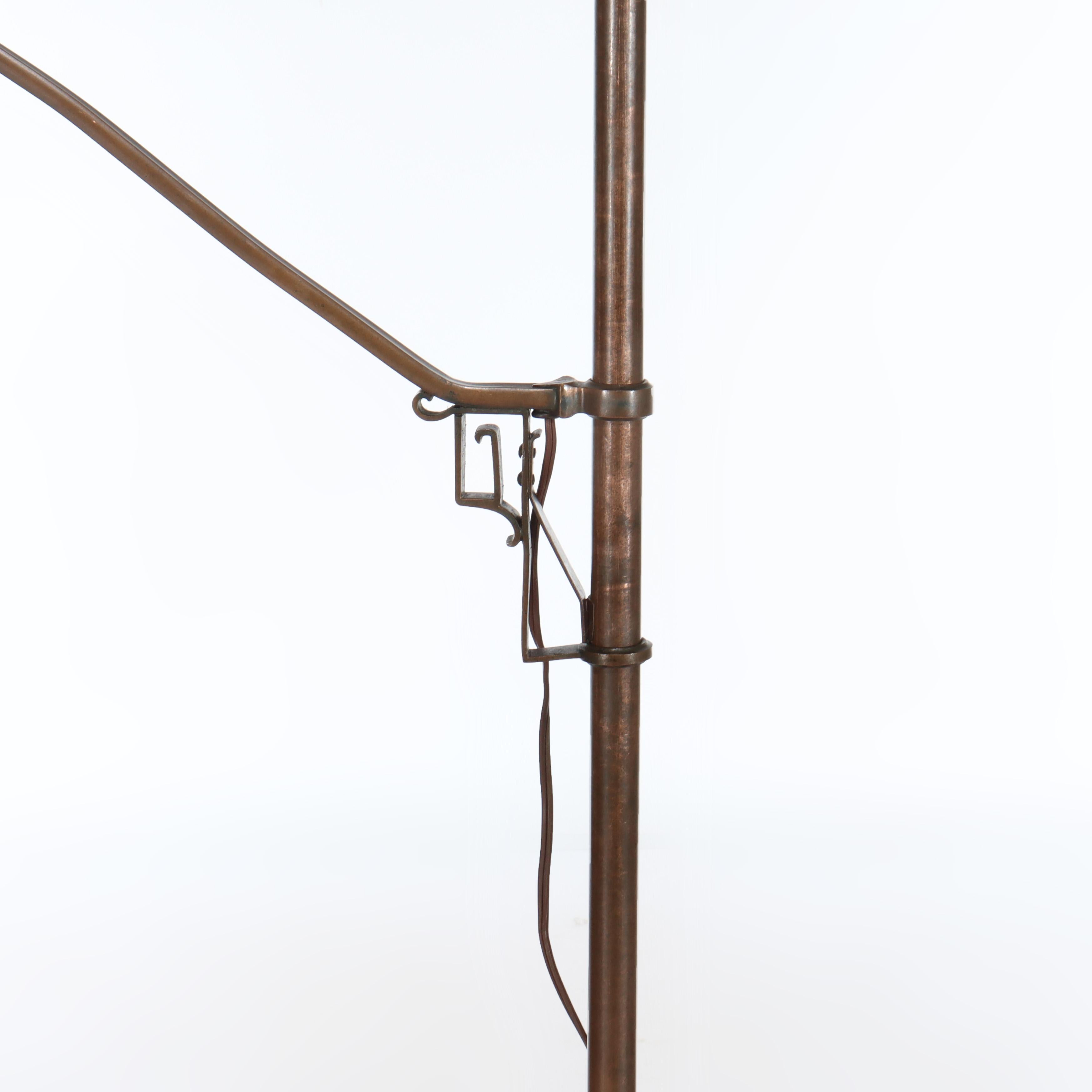 Americano Antique Handel School Arts & Crafts Bronze Gooseneck Floor Lamp & Steuben Shade in vendita