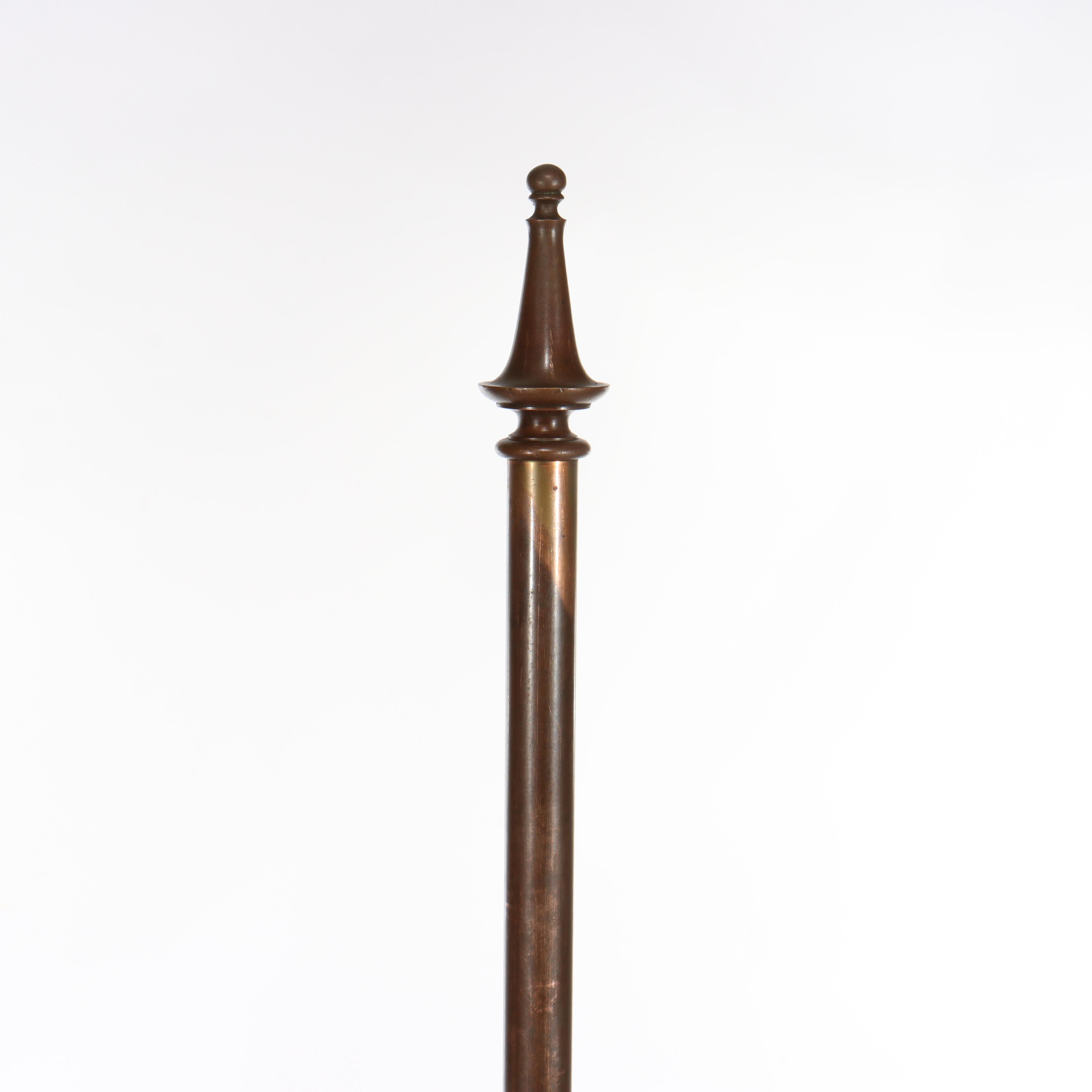 XX secolo Antique Handel School Arts & Crafts Bronze Gooseneck Floor Lamp & Steuben Shade in vendita