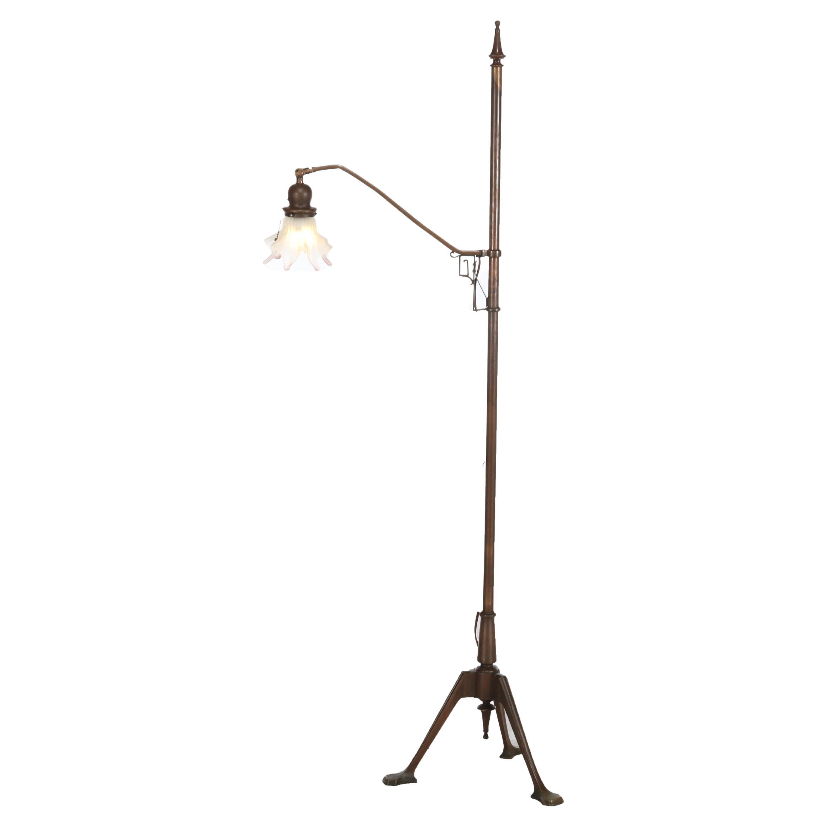 Antique Handel School Arts
Crafts Bronze Gooseneck Floor Lamp
Steuben Shade