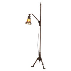Antique Handel School Arts & Crafts Bronze Gooseneck Floor Lamp & Steuben Shade