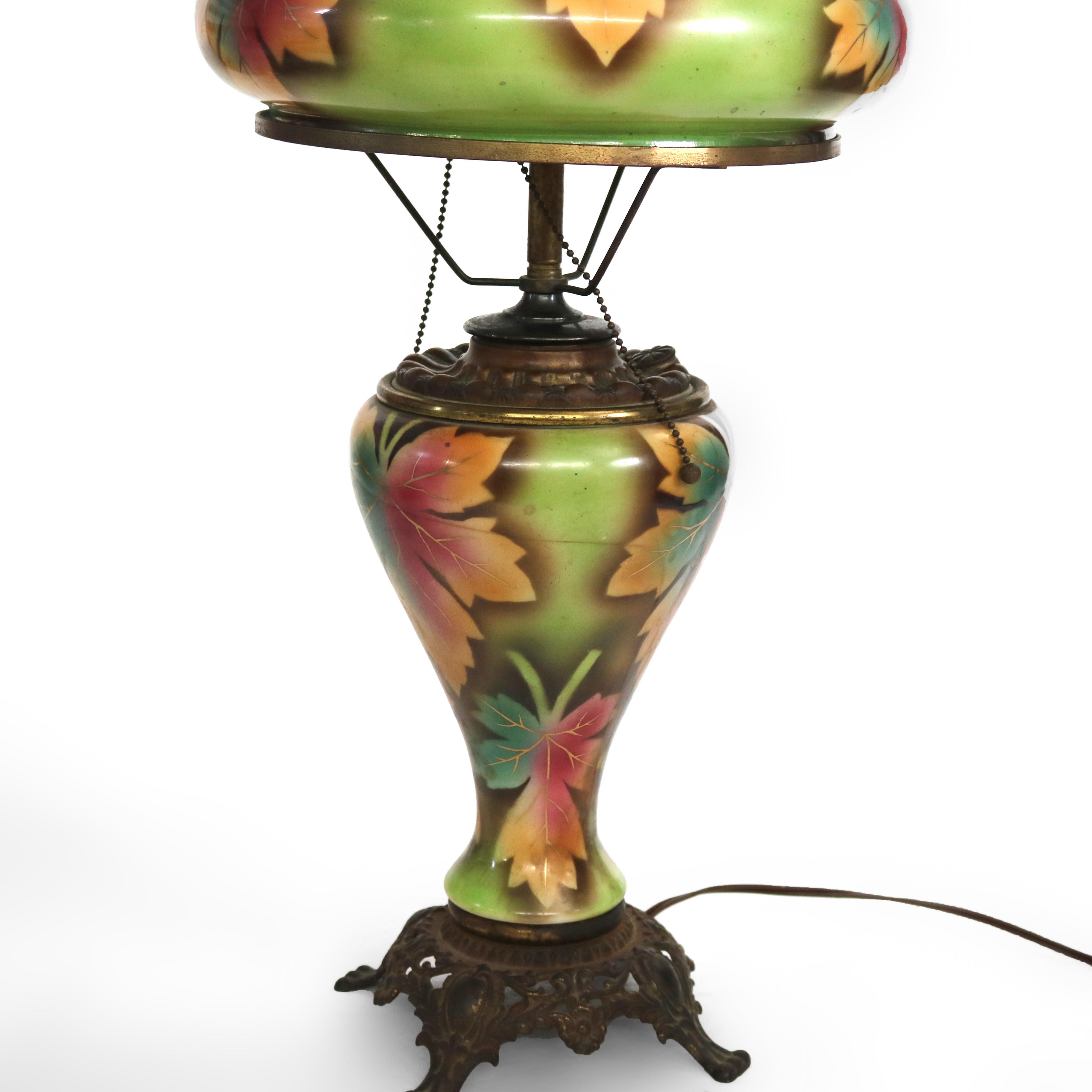 Glass Antique Handel School Arts & Crafts Hand Painted Table Lamp C1920