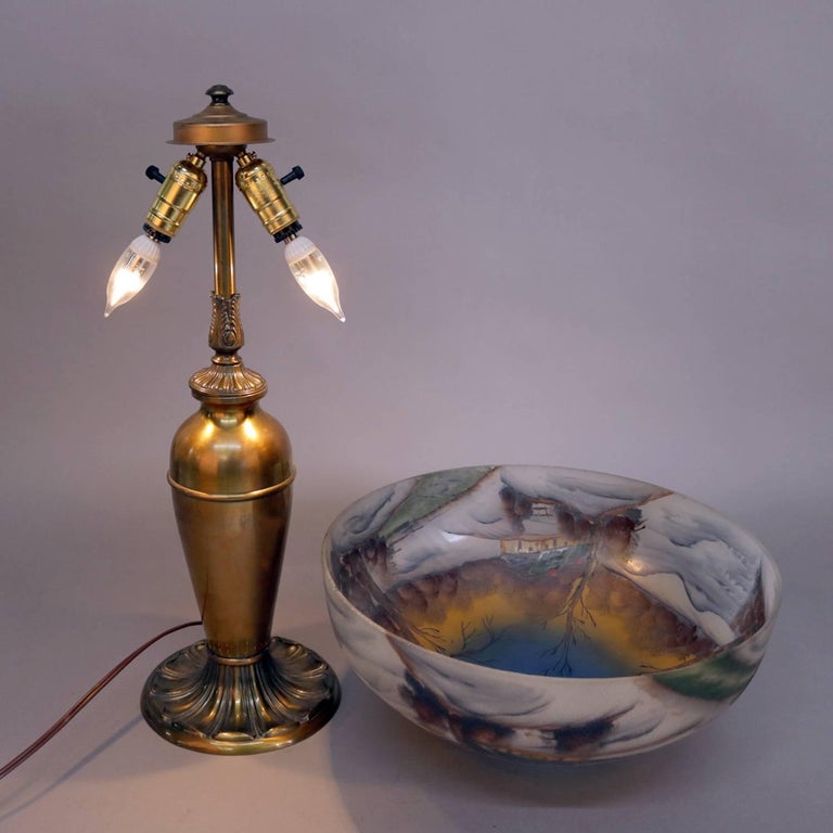 Antique Handel School Pittsburgh Style Reverse Painted Table Lamp