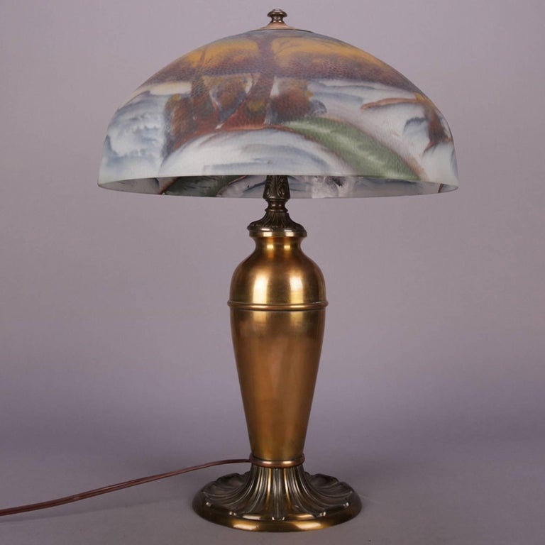 Antique Handel School Pittsburgh Style Reverse Painted Table Lamp