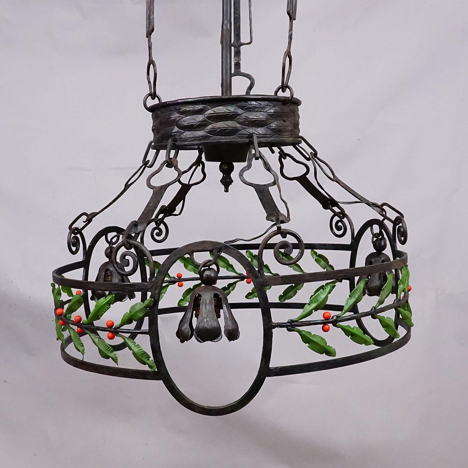 Art Nouveau Antique Handforged Iron Chandelier, Germany ca. 1900 For Sale