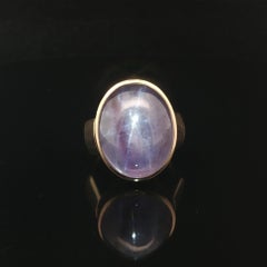Antique Handmade 14k Yellow Gold 32ct Purple Star Sapphire Bezel Solitaire Ring
