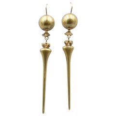 Antique Handmade 9 Carat Yellow Gold Drop Earrings