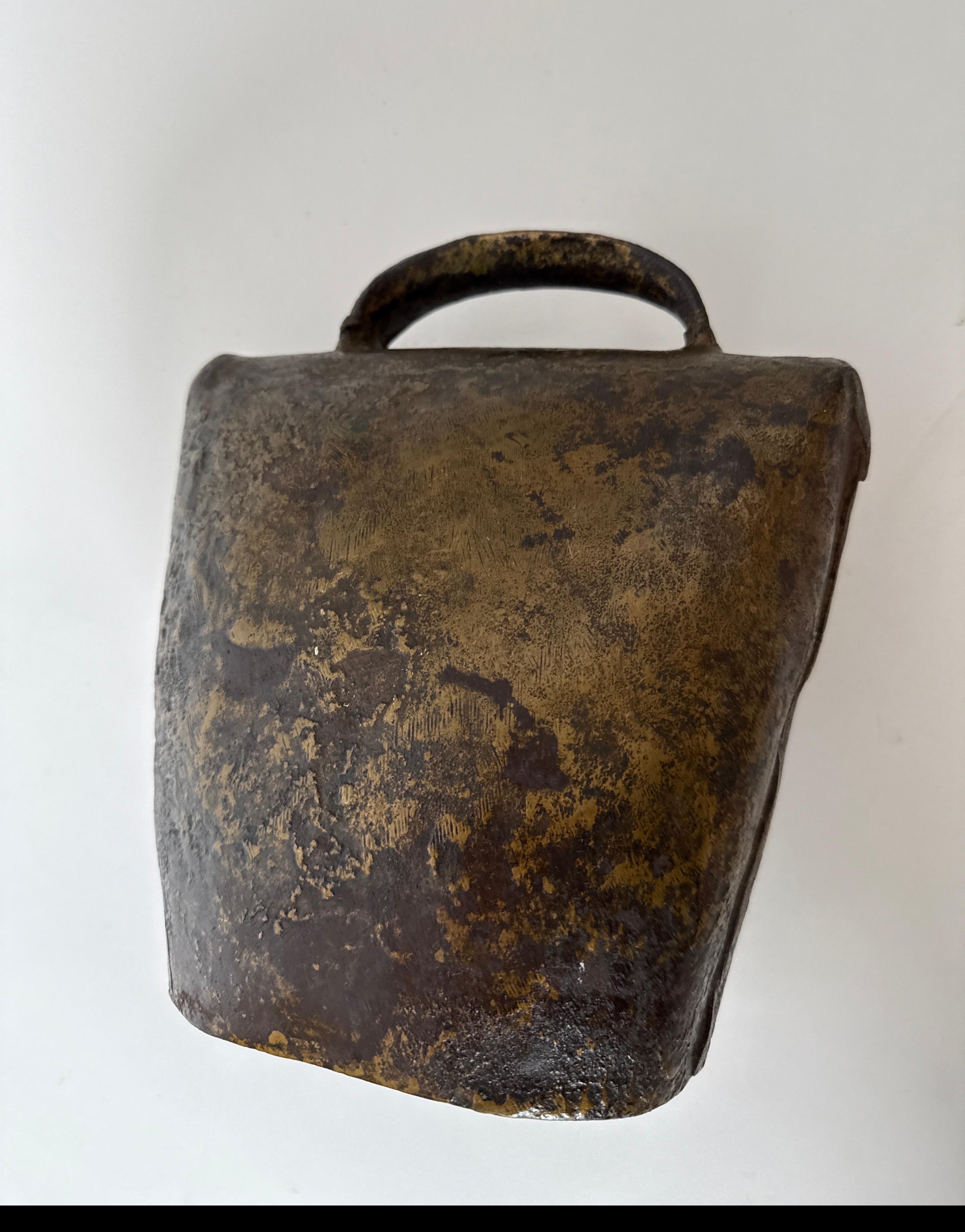 Folk Art Antique Handmade Bronze Cowbell From Switzerland 1850s For Sale