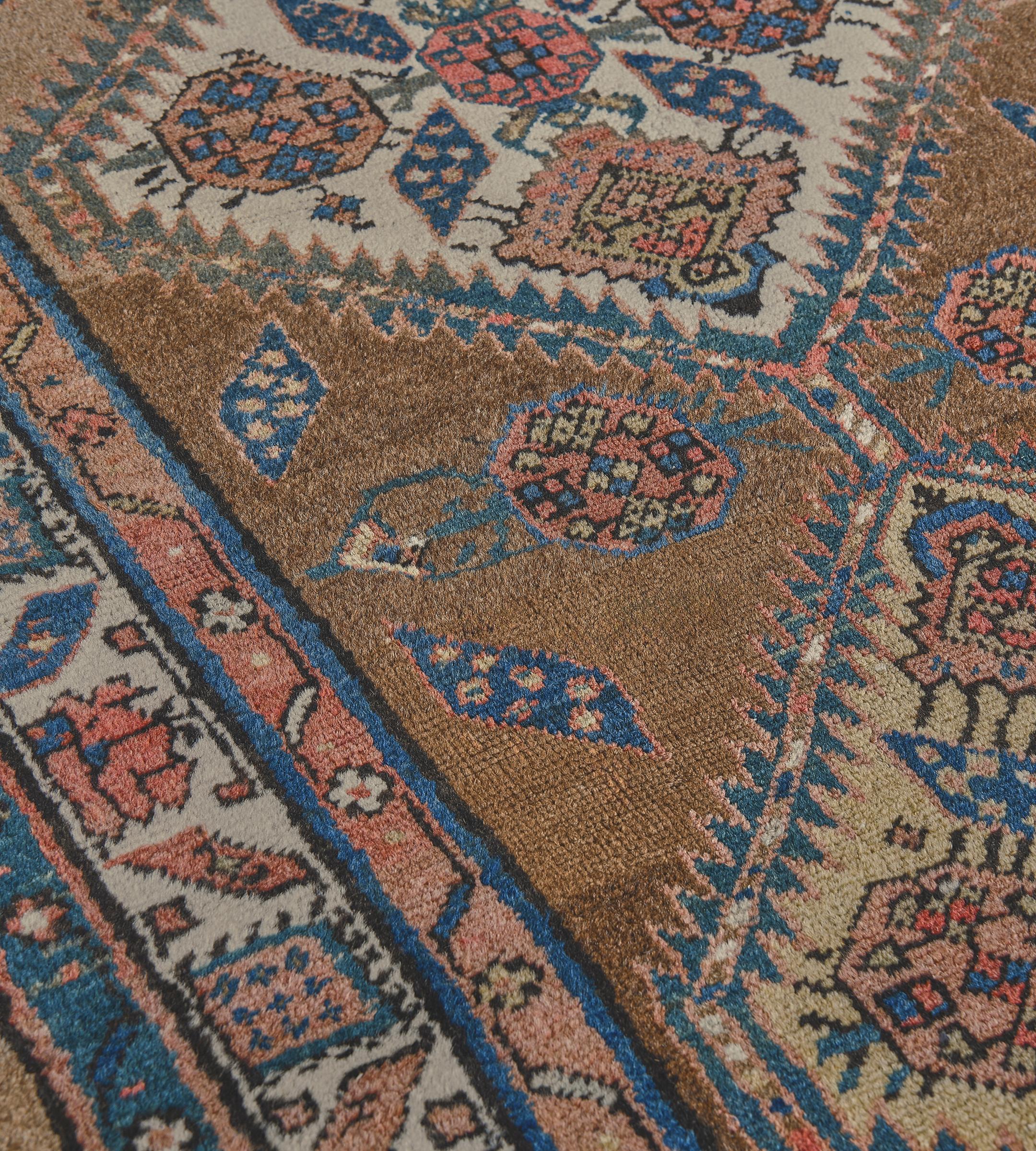 Hand-Knotted Antique Handmade Camel-Brown Wool Persian Serab Runner For Sale
