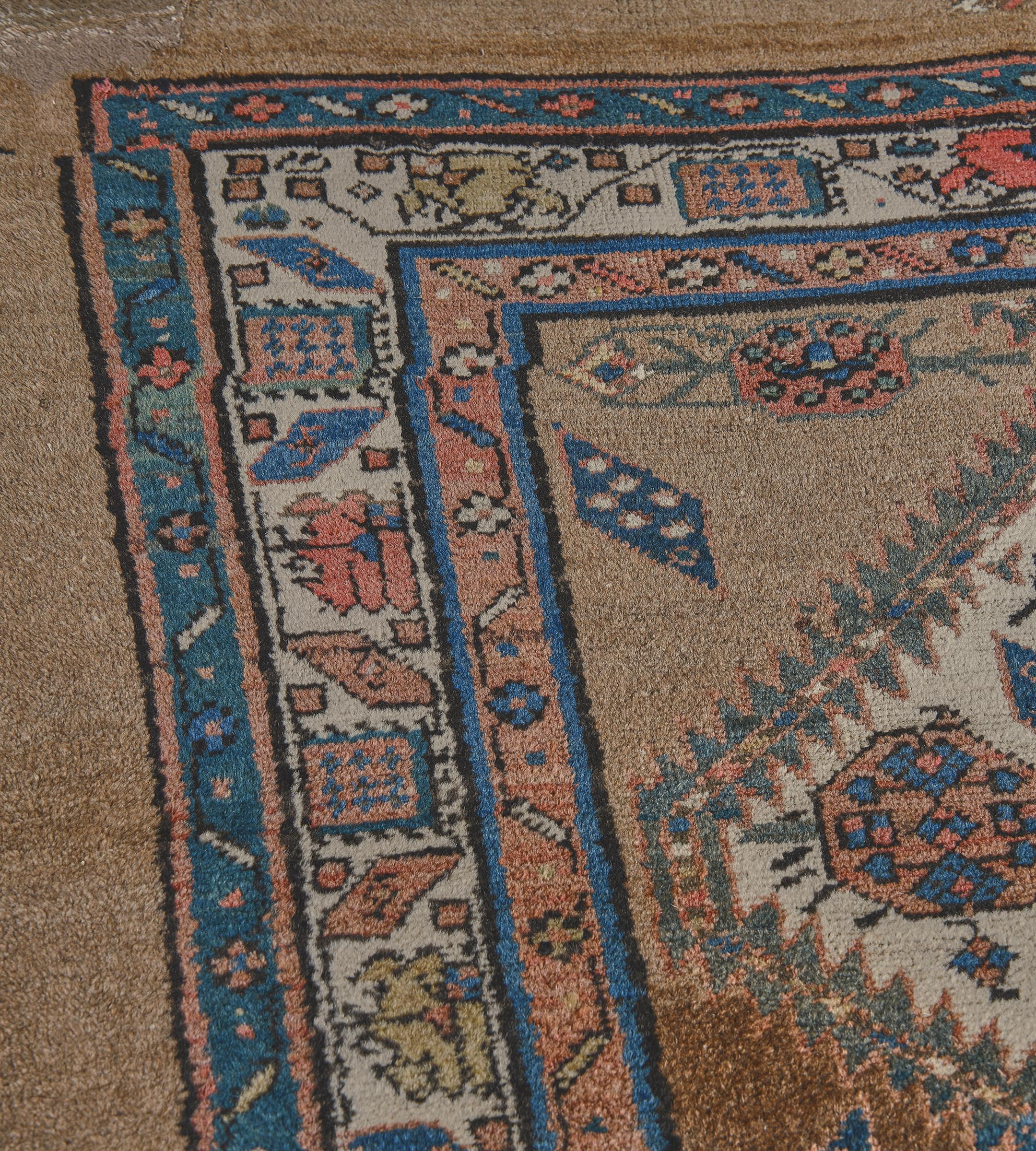 Antique Handmade Camel-Brown Wool Persian Serab Runner In Good Condition For Sale In West Hollywood, CA