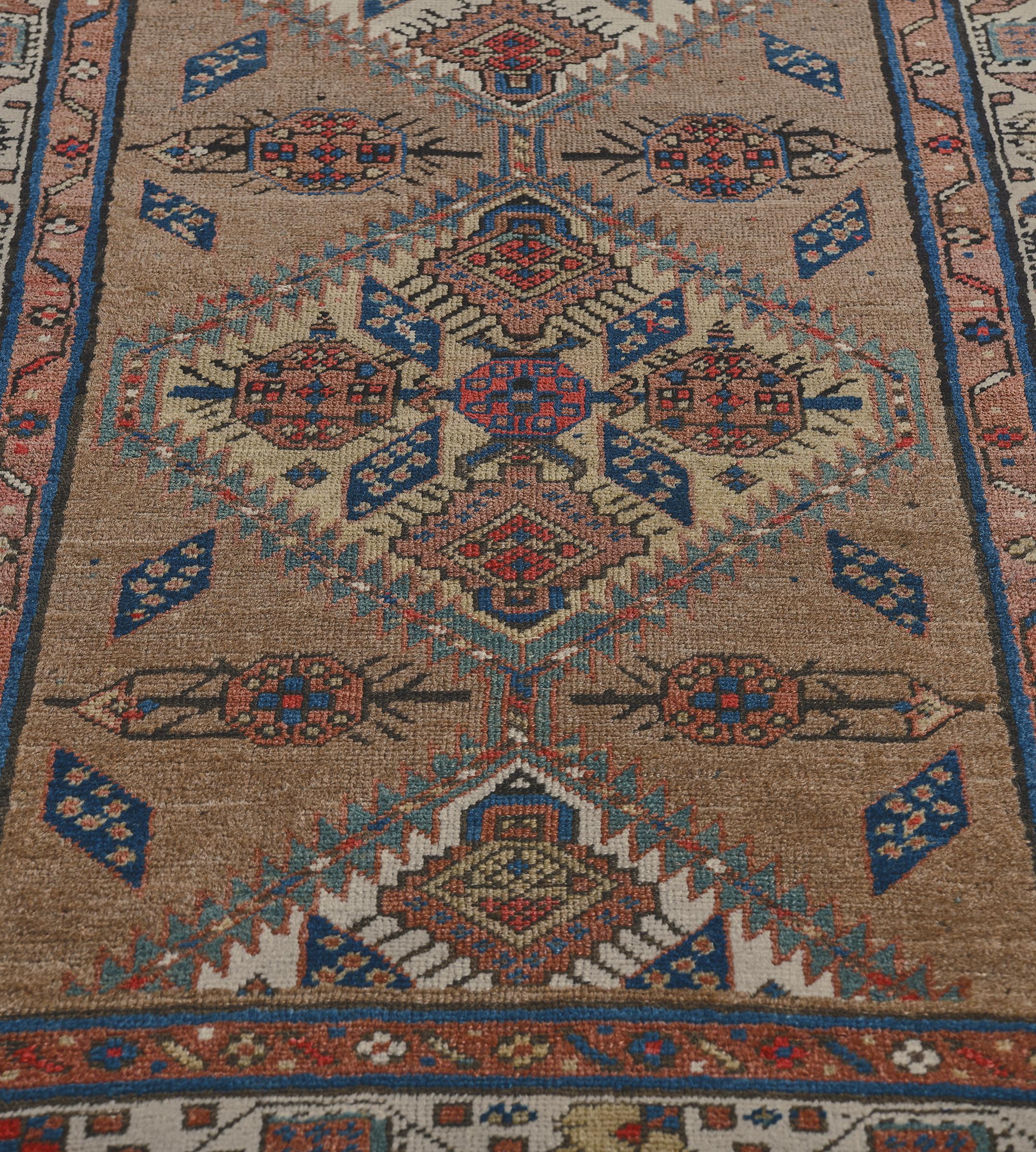 Antique Handmade Camel-Brown Wool Persian Serab Runner For Sale 1