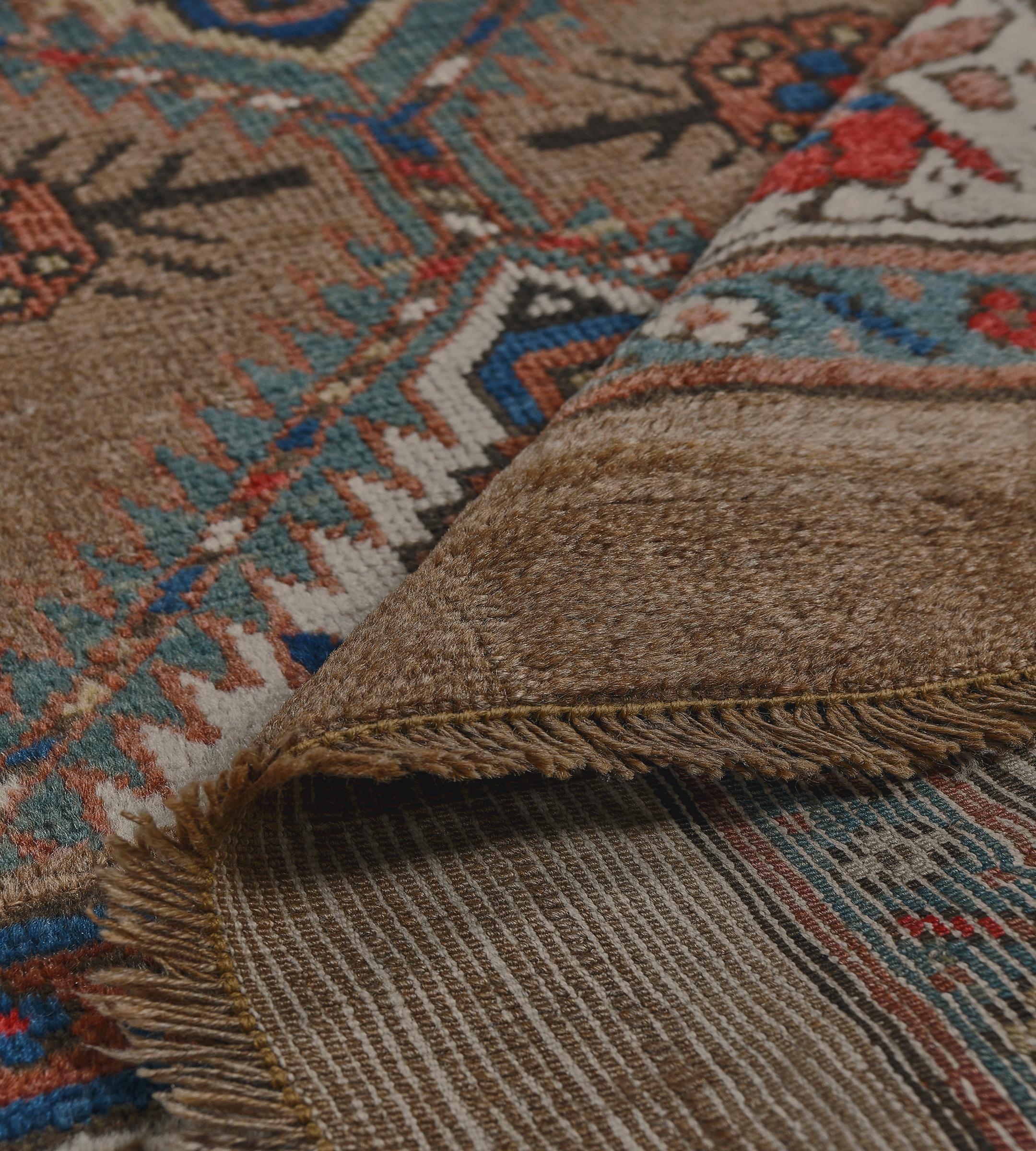 Antique Handmade Camel-Brown Wool Persian Serab Runner For Sale 3