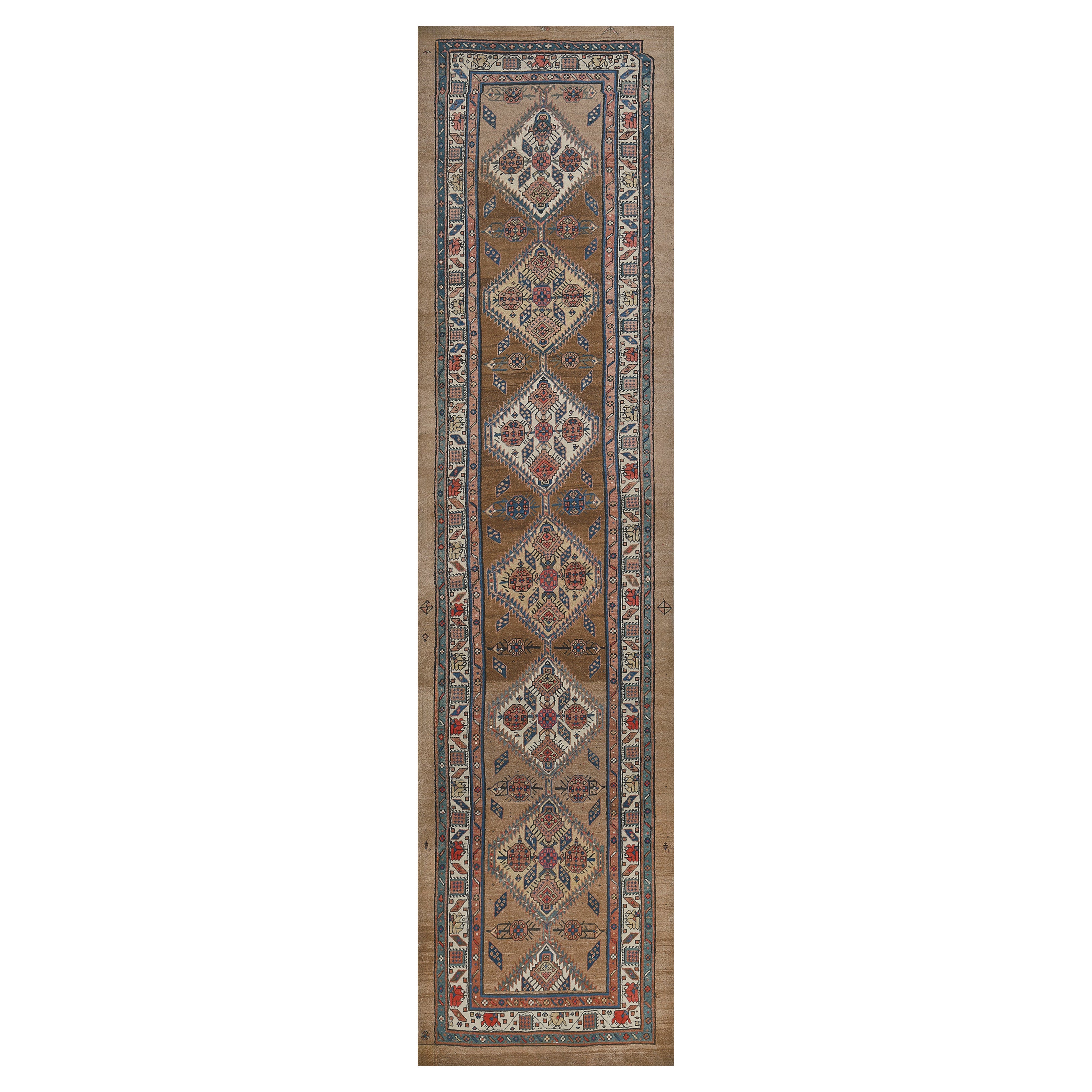 Antique Handmade Camel-Brown Wool Persian Serab Runner