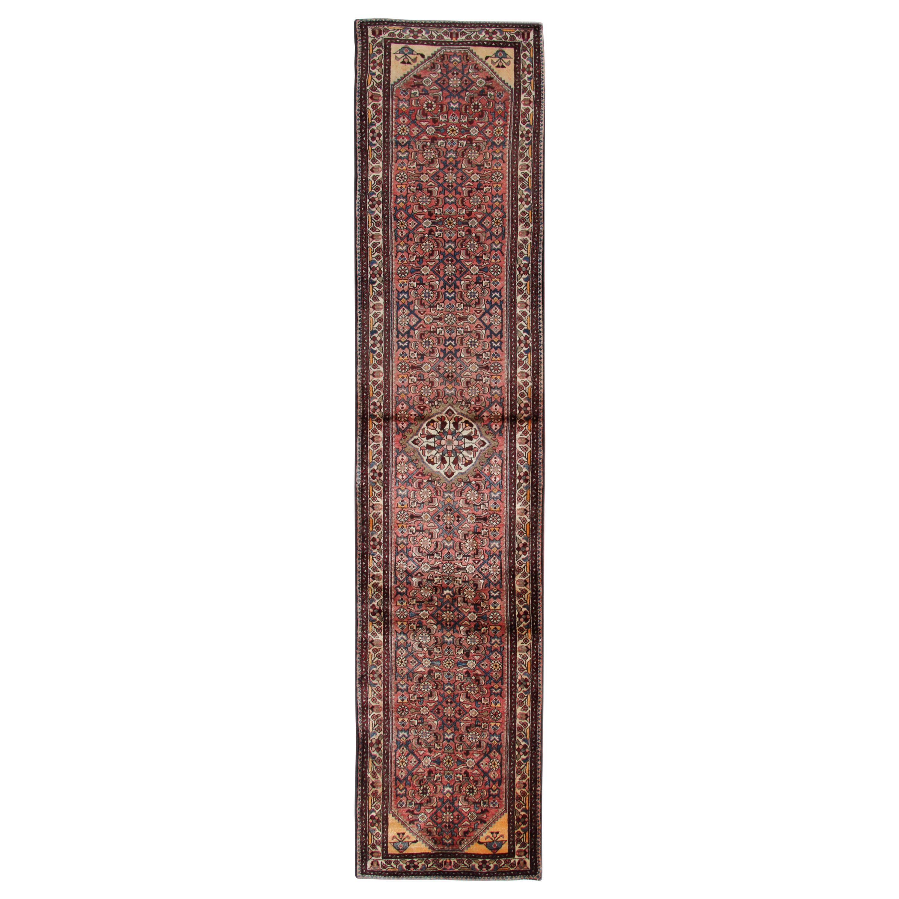 Antique Handmade Carpet Runner Oriental Rug Traditional Wool Runner 390x85cm  For Sale