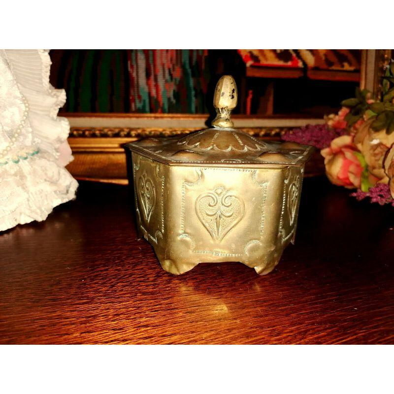 20th Century Antique Handmade Carved Brass Tobacco / Tea Tin Box with Lid, 18th C For Sale