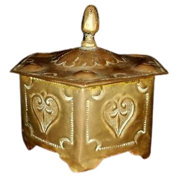 Antique Handmade Carved Brass Tobacco / Tea Tin Box with Lid, 18th C For Sale