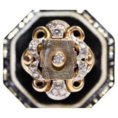 Antique Handmade Circa 1900s 18k Gold Natural Diamond Decorated Ring