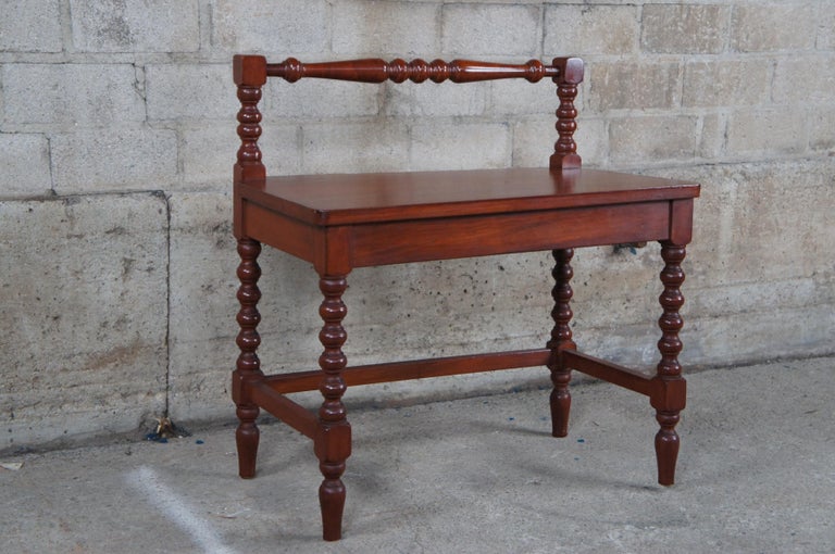 Antique Handmade Early American Cherry Drop Leaf Dressing Table Vanity Bench For Sale 6