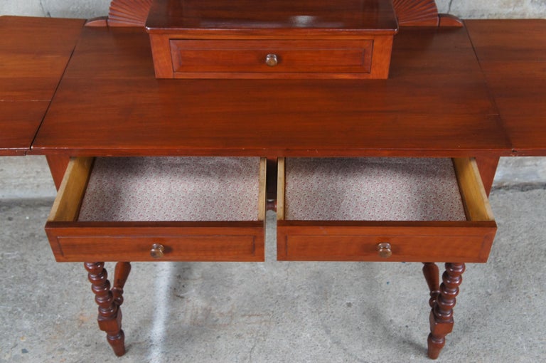 Antique Handmade Early American Cherry Drop Leaf Dressing Table Vanity Bench For Sale 3