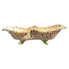 Antique Handmade Faience Italian Bread Basket