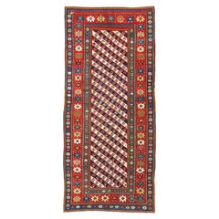 Antique Handmade Gendje Long Wool Rug with Diagonal Stripes, circa 1880