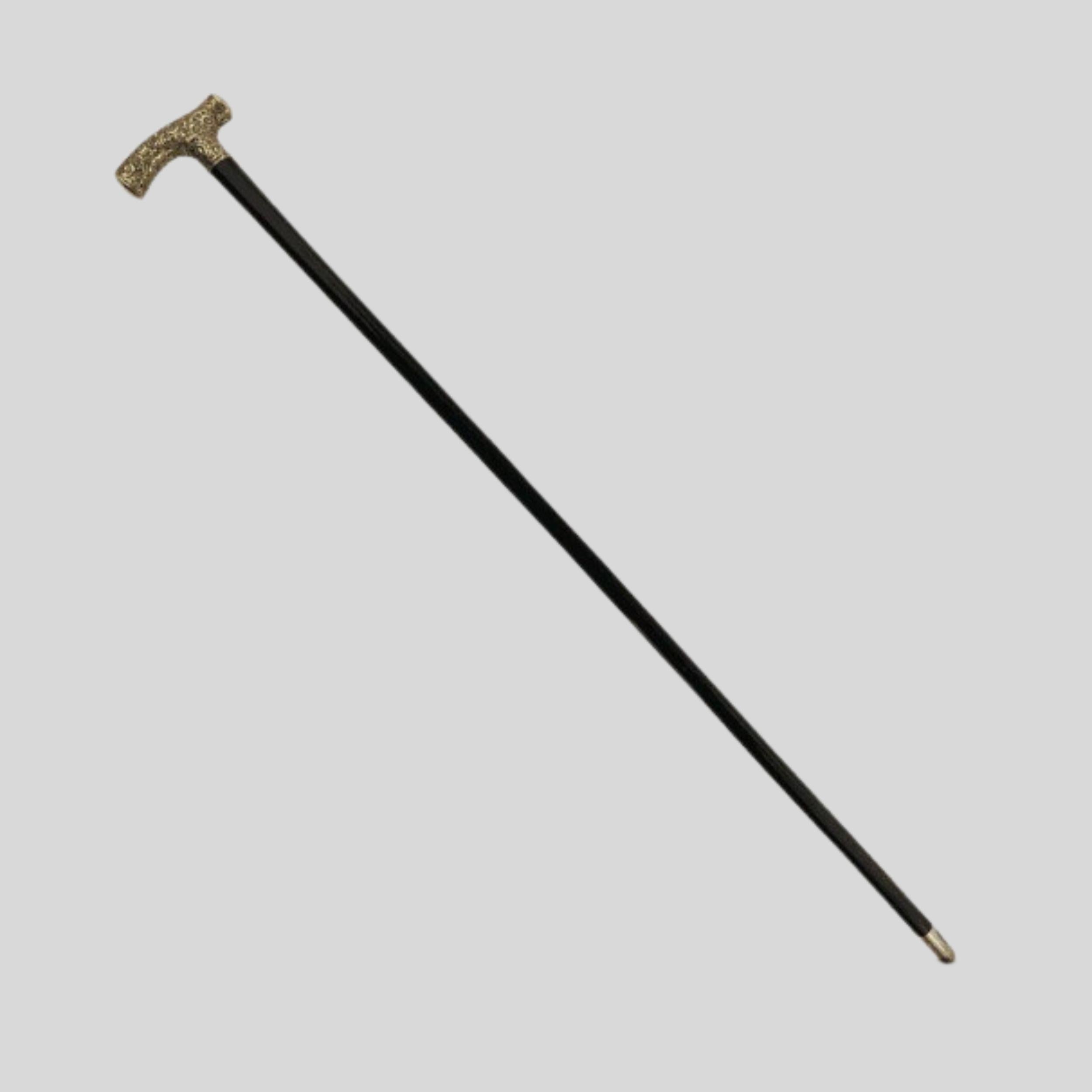Antique Handmade Gold Plated Derby Handle Walking Stick Black Wood For Sale 7