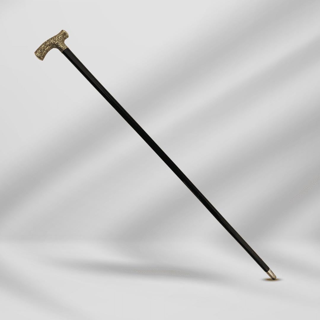 Antique Handmade Gold Plated Derby Handle Walking Stick Black Wood For Sale 4