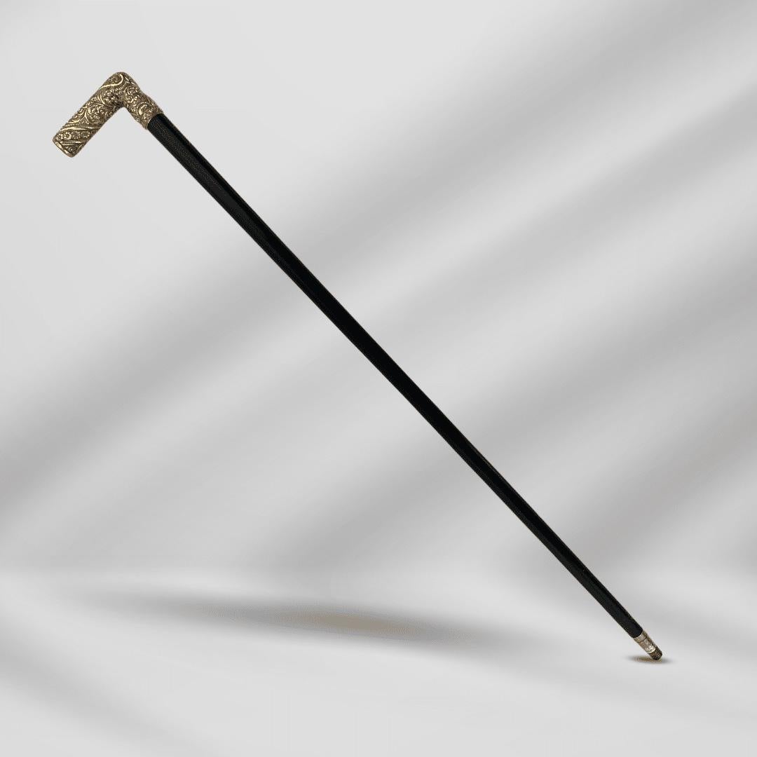 Antico bastone da passeggio da uomo placcato in oro con impugnatura a L Anno 1910, inciso in vendita 5