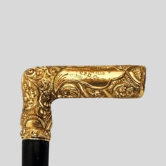 Antique Handmade Gold Plated L Handle Walking Stick For Men Year 1910, Engraved