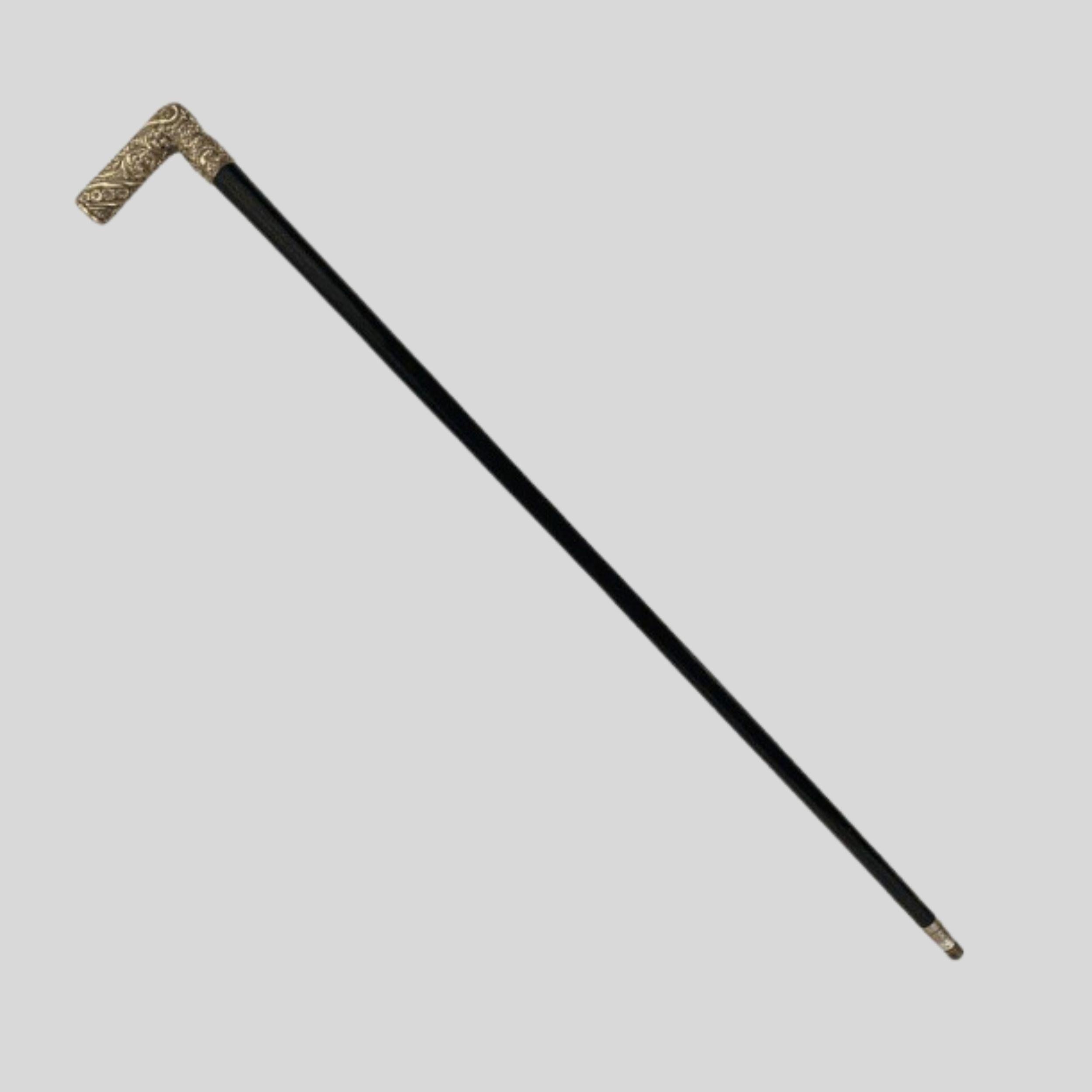 Antico bastone da passeggio da uomo placcato in oro con impugnatura a L Anno 1910, inciso In condizioni discrete in vendita a Jacksonville, FL