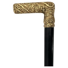 Antique Handmade Gold Plated L Handle Walking Stick For Men Year 1910, Engraved