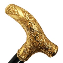 Antique Handmade Gold Plated Walking Stick Designer signed